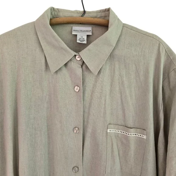 Anna Maxwell Womens Tan 2-Piece Twin Set Shirt & Tank Top Linen Blend 5X - Picture 11 of 16